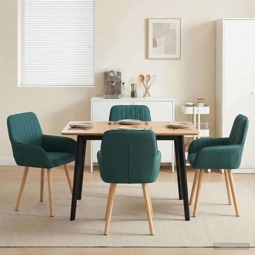 Обедени столове 4 pcs Текстил Тъмнозелено 56,5 x 50 x 87,5 см