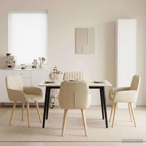 Обедени столове 4 pcs Текстил Кремаво 56,5 x 50 x 87,5 см