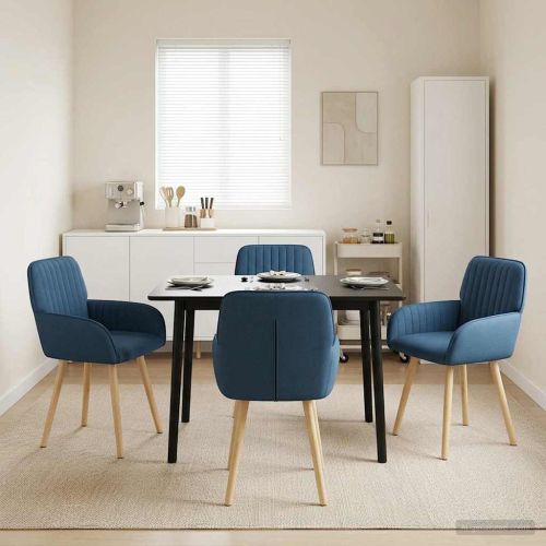 Обедени столове 4 pcs Текстил Синьо 56,5 x 50 x 87,5 см