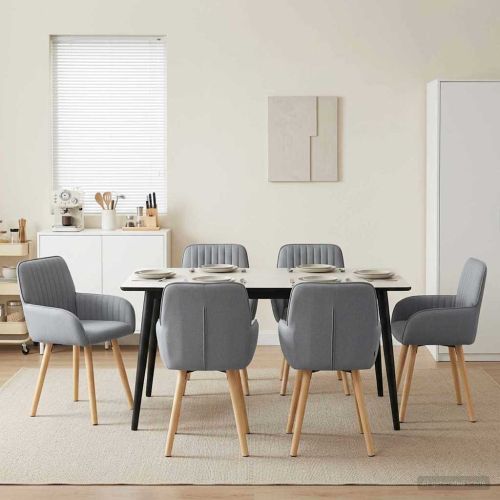 Обедени столове 6 pcs Текстил Светлосиво 56,5 x 50 x 87,5 см
