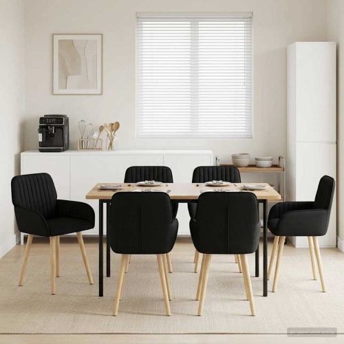 Обедени столове 6 pcs Текстил Черно 56,5 x 50 x 87,5 см