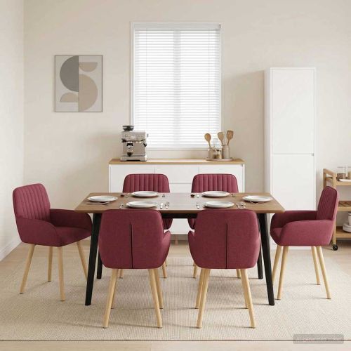 Обедени столове 6 pcs Текстил Виненочервен 56,5 x 50 x 87,5 см