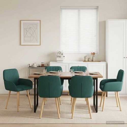 Обедени столове 6 pcs Текстил Тъмнозелено 56,5 x 50 x 87,5 см