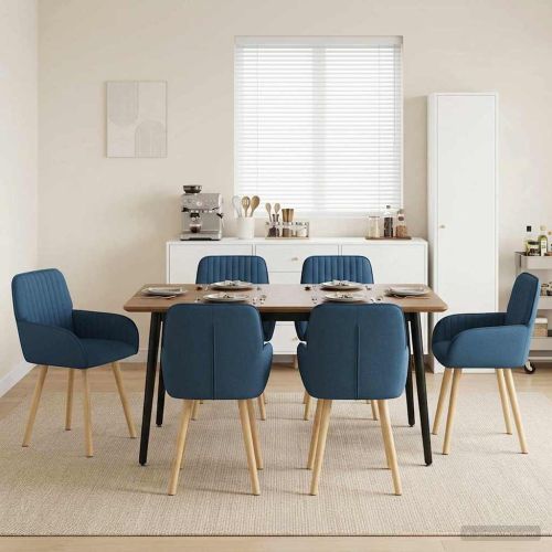 Обедени столове 6 pcs Текстил Синьо 56,5 x 50 x 87,5 см