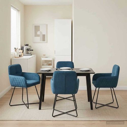 Обедени столове 4 pcs Кадифе Синьо 59 x 56,5 x 86 см