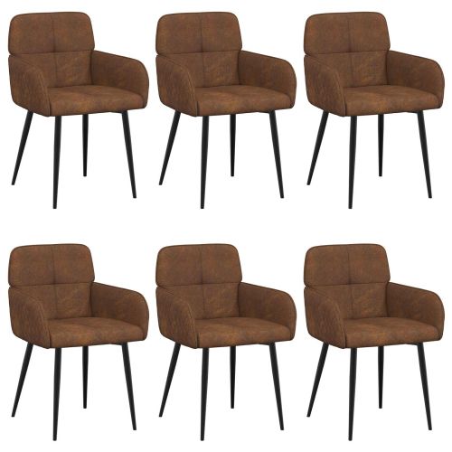 Обедени столове 6 pcs Изкуствена набук Кафяво 59 x 56,5 x 85 см