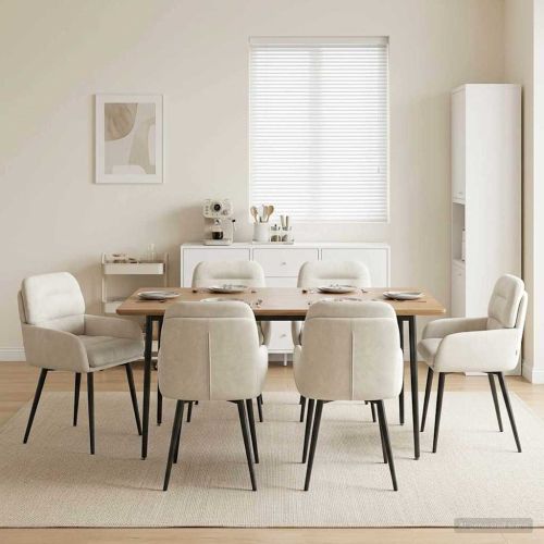 Обедени столове 6 pcs Кадифе Кремаво 59 x 59,5 x 90 см