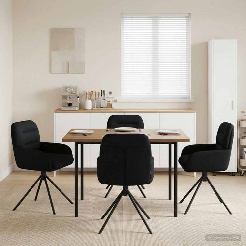 Въртящи се трапезни столове 4 pcs Изкуствена Черно