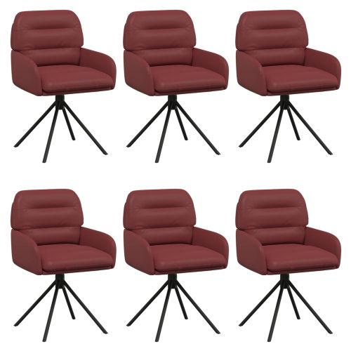 Въртящи се трапезни столове 6 pcs Изкуствена Виненочервен