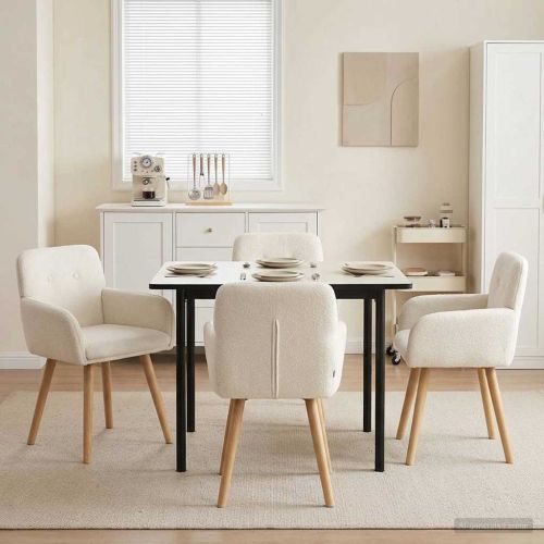 Обедени столове 4 pcs Букле Кремаво 59 х 57 х 85 см