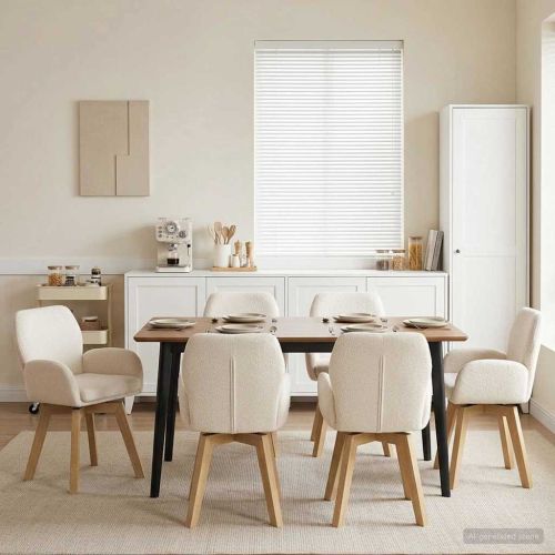 Въртящи се трапезни столове 6 pcs Букле Кремаво 54 x 58 x 87 см