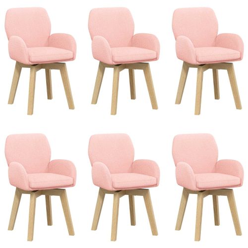 Въртящи се трапезни столове 6 pcs Букле Розово 54 x 58 x 87 см