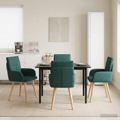 Обедени столове 4 pcs Текстил Тъмнозелено 60 x 56 x 96 см