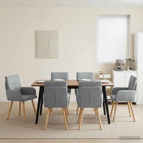 Обедени столове 6 pcs Текстил Светлосиво 60 x 56 x 96 см