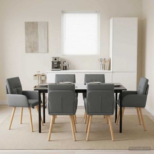 Обедени столове 6 pcs Текстил Тъмносиво 60 x 56 x 96 см