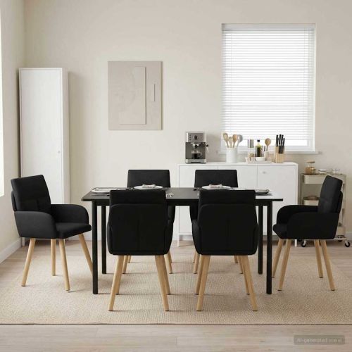 Обедени столове 6 pcs Текстил Черно 60 x 56 x 96 см