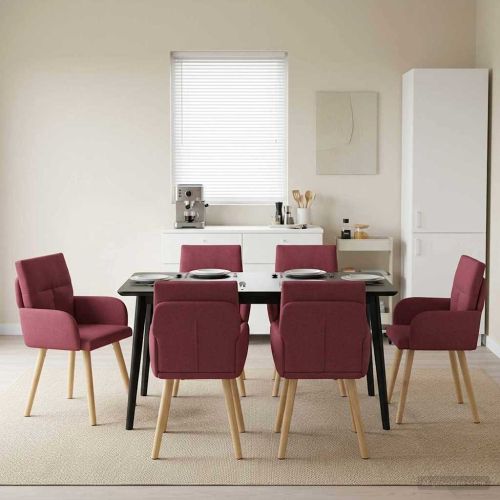 Обедени столове 6 pcs Текстил Виненочервен 60 x 56 x 96 см