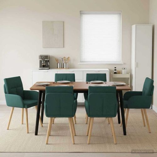 Обедени столове 6 pcs Текстил Тъмнозелено 60 x 56 x 96 см