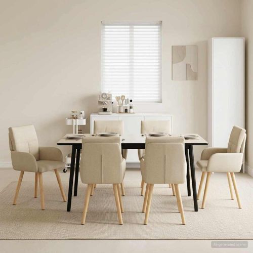Обедени столове 6 pcs Текстил Кремаво 60 x 56 x 96 см