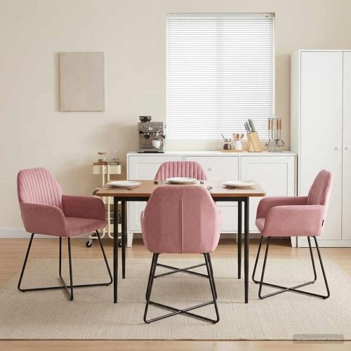 Обедени столове 4 pcs Кадифе Розово 55 x 50 x 84 см