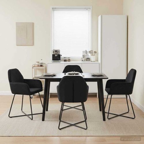 Обедени столове 4 pcs Кадифе Черно 55 x 50 x 84 см