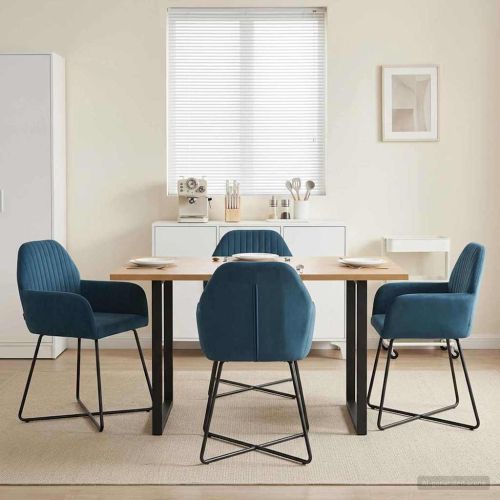 Обедени столове 4 pcs Кадифе Синьо 55 x 50 x 84 см