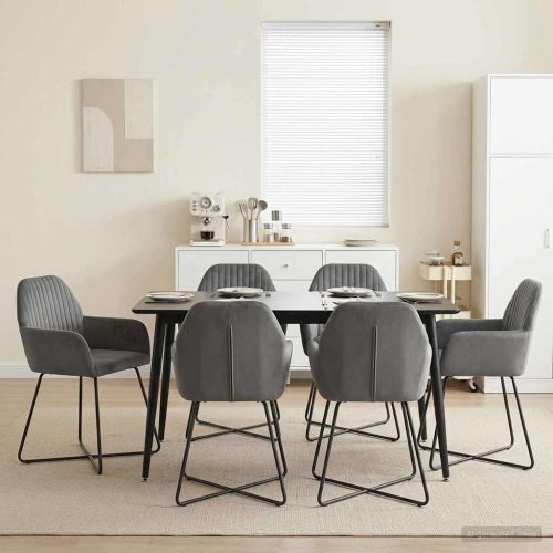 Обедени столове 6 pcs Кадифе Тъмносиво 55 x 50 x 84 см
