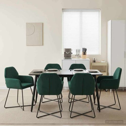 Обедени столове 6 pcs Кадифе Тъмнозелено 55 x 50 x 84 см