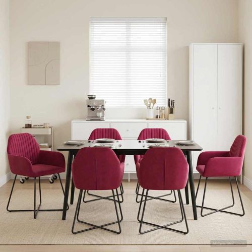 Обедени столове 6 pcs Кадифе Виненочервен 55 x 50 x 84 см