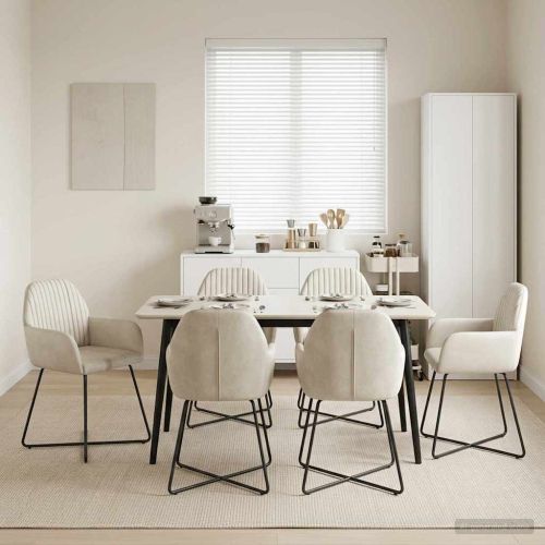 Обедени столове 6 pcs Кадифе Кремаво 55 x 50 x 84 см