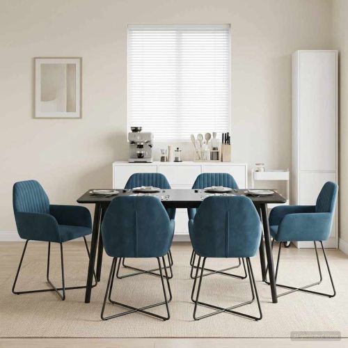 Обедени столове 6 pcs Кадифе Синьо 55 x 50 x 84 см