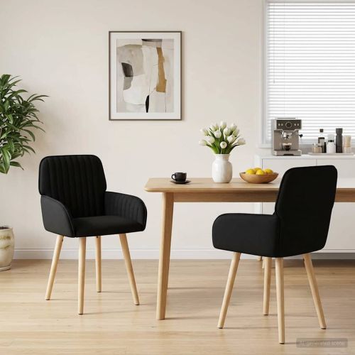 Обедени столове 2 pcs Текстил Черно 56,5 x 50 x 87,5 см
