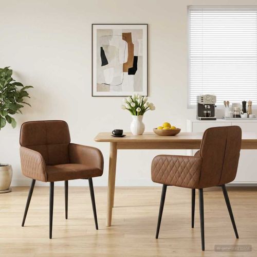 Обедени столове 2 pcs Изкуствена набук Кафяво 59 x 56,5 x 85 см