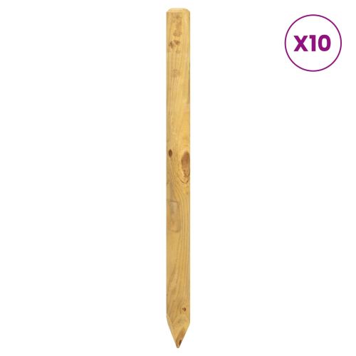 Оградни стълбове 10 бр. Кафяво 120 cm Масивна борова дървесина