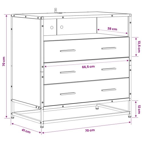 Чекмеджетен шкаф 3-Чекмедже Черен дъб 70 x 41 x 70 см