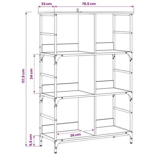 Рафт за книги 4 нива 78,5 x 33 x 117,5 см метал PB Черен дъб