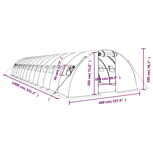 Оранжерия със стоманена рамка зелена 56 м² 14x4x2 м