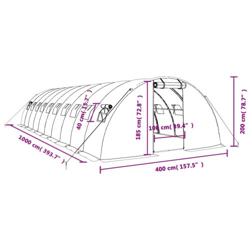 Оранжерия със стоманена рамка бяла 40 м² 10x4x2 м