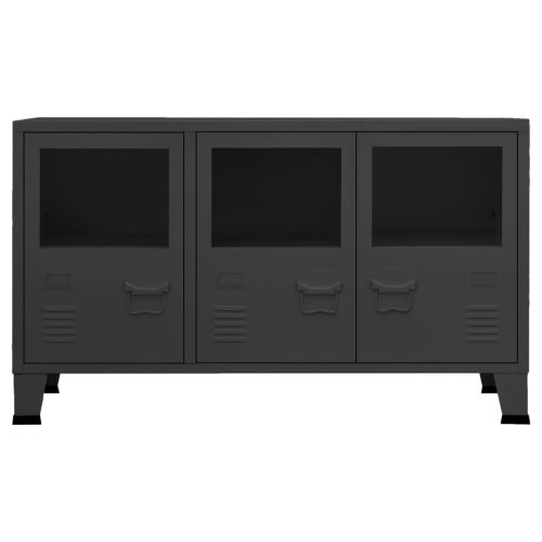 Индустриален бюфет черен 105x35x62 см метал и стъкло