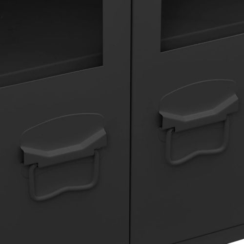 Индустриален бюфет черен 105x35x62 см метал и стъкло
