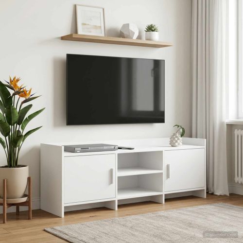 ТВ шкаф 130 x 33 x 47 см Бяло Инженерна дървесина