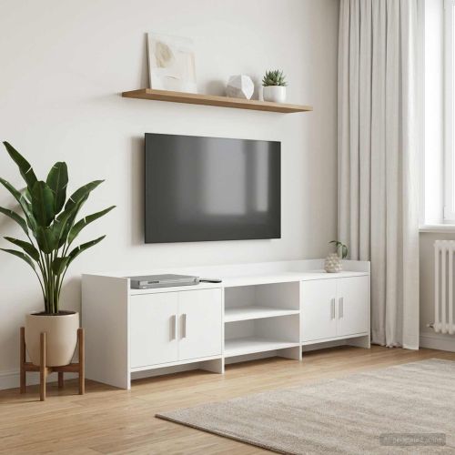 ТВ шкаф 168 x 33 x 47 см Бяло Инженерна дървесина
