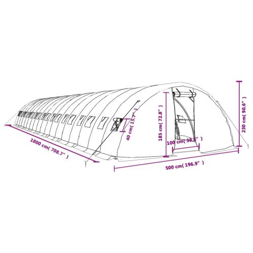 Оранжерия със стоманена рамка бяла 90 м² 18x5x2,3 м
