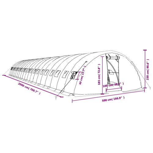 Оранжерия със стоманена рамка бяла 100 м² 20x5x2,3 м