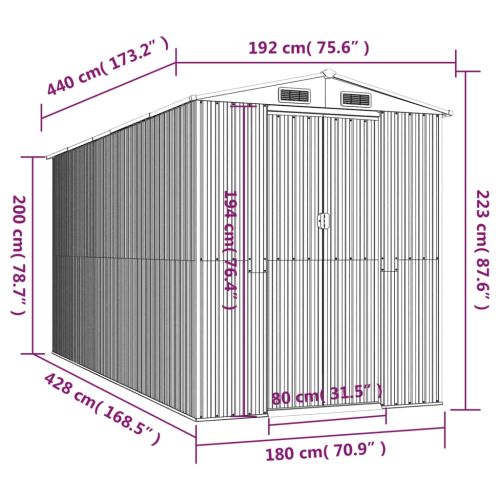 Градински навес светлокафяв 192x440x223 см поцинкована стомана