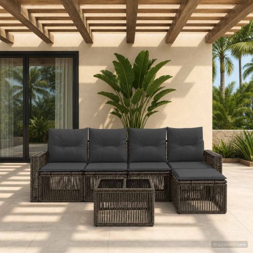 Градински Софа Комплект 6 бр. Сив и тъмен сив полиратан
