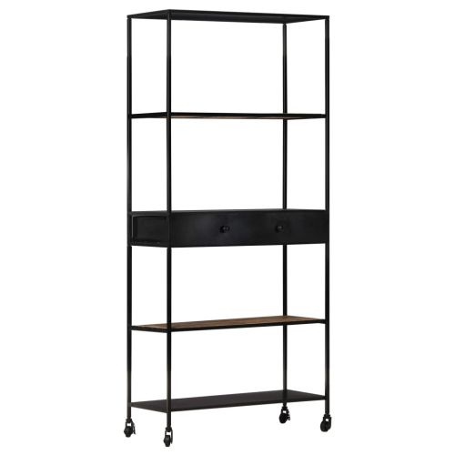 Шкаф за книги, 80x35x180 см, грубо мангово дърво и желязо