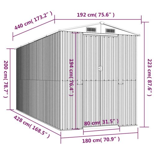 Градински навес тъмнокафяв 192x440x223 см поцинкована стомана