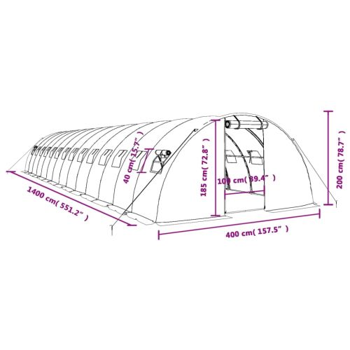 Оранжерия със стоманена рамка бяла 56 м² 14x4x2 м