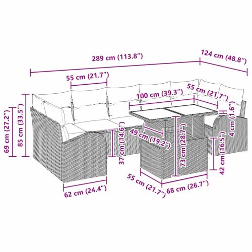 Градински Софа Комплект с възглавница 8 pcs Бежово Полиратан
